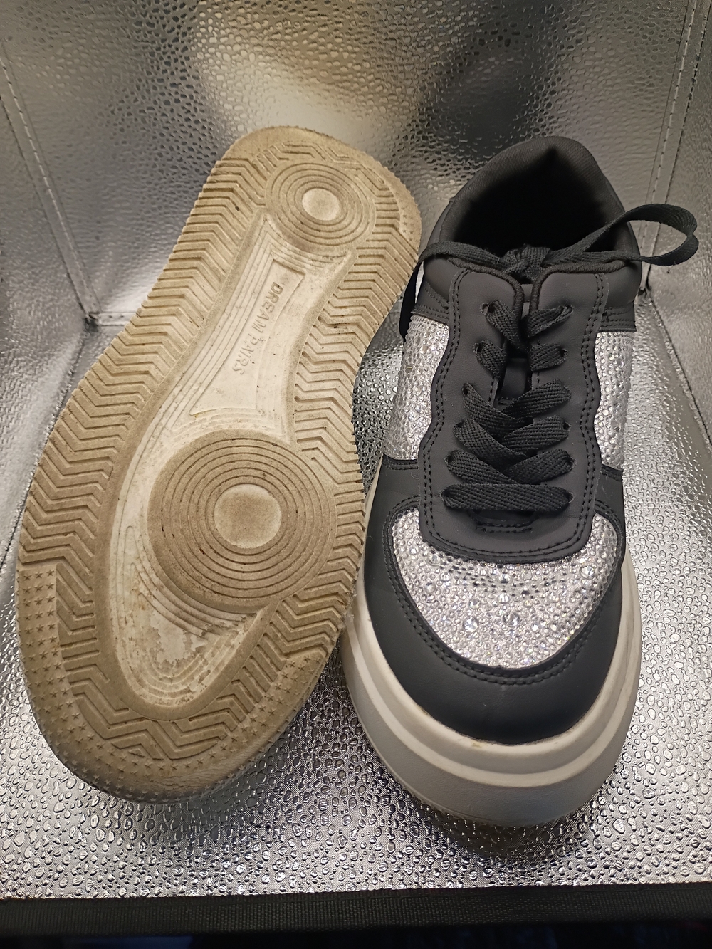 Platform Lace-Up Sneakers with Silver Rhinestone Panels - Picture 5 of 9